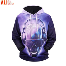 Load image into Gallery viewer, Alisister Headphones Skull Hoodies With Cap 3d Print Cool Hooded Sweatshirts Men Women Pullovers Outwear Dropship